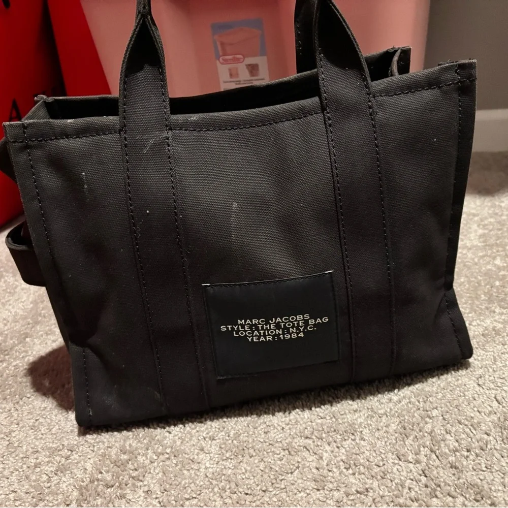 Marc Jacobs Black Canvas 'The Tote Bag' with White Logo - Picture 2 of 12